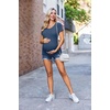 Ekouaer 3/4 Pack Womens Maternity Shirts Short Sleeve Pregnancy Tops(4pcs Black / Brown / White / Blue)