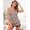 Ekouaer Lingerie for Women Sexy Satin Silk Pajama Sets Lace Cami Short Pj(01 Leopard)