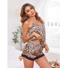 Ekouaer Lingerie for Women Sexy Satin Silk Pajama Sets Lace Cami Short Pj(01 Leopard)