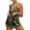 Ekouaer Lingerie for Women Sexy Satin Silk Pajama Sets Lace Cami Short Pj(Army Green)