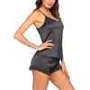 Ekouaer Lingerie for Women Sexy Satin Silk Pajama Sets Lace Cami Short Pj(Dark Grey)