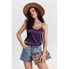 Ekouaer Lingerie for Women Sexy Satin Silk Pajama Sets Lace Cami Short Pj(Deep Purple)