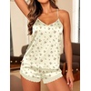 Ekouaer Lingerie for Women Sexy Satin Silk Pajama Sets Lace Cami Short Pj(Floral Rose)