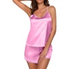 Ekouaer Lingerie for Women Sexy Satin Silk Pajama Sets Lace Cami Short Pj(Hot Pink)