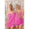Ekouaer Lingerie for Women Sexy Satin Silk Pajama Sets Lace Cami Short Pj(Hot Pink Leopard)