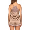 Ekouaer Lingerie for Women Sexy Satin Silk Pajama Sets Lace Cami Short Pj(Khaki)