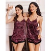 Ekouaer Lingerie for Women Sexy Satin Silk Pajama Sets Lace Cami Short Pj(Leopard Rose)