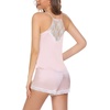 Ekouaer Lingerie for Women Sexy Satin Silk Pajama Sets Lace Cami Short Pj(Pink)