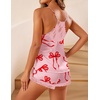 Ekouaer Lingerie for Women Sexy Satin Silk Pajama Sets Lace Cami Short Pj(Pink Bow)