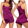 Ekouaer Lingerie for Women Sexy Satin Silk Pajama Sets Lace Cami Short Pj(Purple)