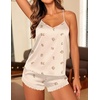Ekouaer Lingerie for Women Sexy Satin Silk Pajama Sets Lace Cami Short Pj(Rabbit)