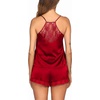 Ekouaer Lingerie for Women Sexy Satin Silk Pajama Sets Lace Cami Short Pj(Red)