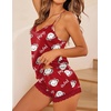 Ekouaer Lingerie for Women Sexy Satin Silk Pajama Sets Lace Cami Short Pj(Red Paris)