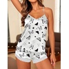 Ekouaer Lingerie for Women Sexy Satin Silk Pajama Sets Lace Cami Short Pj(White Butterfly)