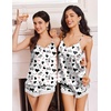 Ekouaer Lingerie for Women Sexy Satin Silk Pajama Sets Lace Cami Short Pj(White Cow)
