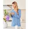 Ekouaer Long Sleeve Nightgowns for Women Soft Knit House Dress Sleepshirts(Blue Flower)