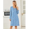 Ekouaer Long Sleeve Nightgowns for Women Soft Knit House Dress Sleepshirts(Blue Flower)