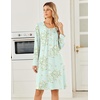Ekouaer Long Sleeve Nightgowns for Women Soft Knit House Dress Sleepshirts(Green Flower)