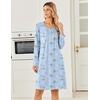 Ekouaer Long Sleeve Nightgowns for Women Soft Knit House Dress Sleepshirts(Light Blue Flower)