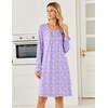 Ekouaer Long Sleeve Nightgowns for Women Soft Knit House Dress Sleepshirts(Purple Flower)