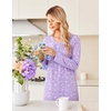 Ekouaer Long Sleeve Nightgowns for Women Soft Knit House Dress Sleepshirts(Purple Flower)