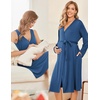 Ekouaer Maternity Nursing Gown and Robe Set Labor Delivery Nightgowns(Blue)