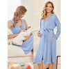 Ekouaer Maternity Nursing Gown and Robe Set Labor Delivery Nightgowns(Light Blue)
