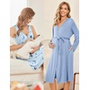 Ekouaer Maternity Nursing Gown and Robe Set Labor Delivery Nightgowns(Light Blue Moon Planet Butterfly)