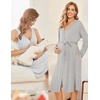 Ekouaer Maternity Nursing Gown and Robe Set Labor Delivery Nightgowns(Light Grey Stripe)