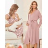 Ekouaer Maternity Nursing Gown and Robe Set Labor Delivery Nightgowns(Mauve Heart)