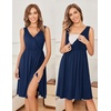 Ekouaer Maternity Nursing Gown and Robe Set Labor Delivery Nightgowns(Navy Blue)
