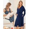 Ekouaer Maternity Nursing Gown and Robe Set Labor Delivery Nightgowns(Navy Blue Leaf)