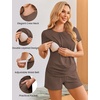 Ekouaer Maternity Nursing Pajamas Set 3 Piece Postpartum Breastfeeding Pjs(Brown)