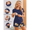 Ekouaer Maternity Nursing Pajamas Set 3 Piece Postpartum Breastfeeding Pjs(Floral Navy Blue)