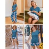 Ekouaer Maternity Nursing Pajamas Set 3 Piece Postpartum Breastfeeding Pjs(Floral Teal)