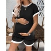 Ekouaer Maternity Pajamas 2 Piece Outfits Waffle Knit Pregnancy Sleepwear(Black)