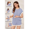 Ekouaer Maternity Pajamas 2 Piece Outfits Waffle Knit Pregnancy Sleepwear(Blue Stripes)