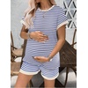 Ekouaer Maternity Pajamas 2 Piece Outfits Waffle Knit Pregnancy Sleepwear(Blue Stripes)