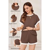 Ekouaer Maternity Pajamas 2 Piece Outfits Waffle Knit Pregnancy Sleepwear(Brown)