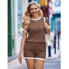 Ekouaer Maternity Pajamas 2 Piece Outfits Waffle Knit Pregnancy Sleepwear(Brown)