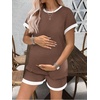 Ekouaer Maternity Pajamas 2 Piece Outfits Waffle Knit Pregnancy Sleepwear(Brown)