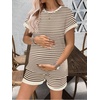 Ekouaer Maternity Pajamas 2 Piece Outfits Waffle Knit Pregnancy Sleepwear(Brown Stripes)