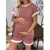 Ekouaer Maternity Pajamas 2 Piece Outfits Waffle Knit Pregnancy Sleepwear(Burgundy)