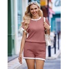 Ekouaer Maternity Pajamas 2 Piece Outfits Waffle Knit Pregnancy Sleepwear(Burgundy)
