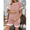 Ekouaer Maternity Pajamas 2 Piece Outfits Waffle Knit Pregnancy Sleepwear(Dirty Pink)