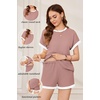 Ekouaer Maternity Pajamas 2 Piece Outfits Waffle Knit Pregnancy Sleepwear(Dirty Pink)