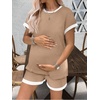 Ekouaer Maternity Pajamas 2 Piece Outfits Waffle Knit Pregnancy Sleepwear(Light Khaki)
