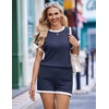 Ekouaer Maternity Pajamas 2 Piece Outfits Waffle Knit Pregnancy Sleepwear(Navy Blue)