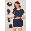 Ekouaer Maternity Pajamas 2 Piece Outfits Waffle Knit Pregnancy Sleepwear(Navy Blue)