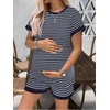 Ekouaer Maternity Pajamas 2 Piece Outfits Waffle Knit Pregnancy Sleepwear(Navy Stripes)